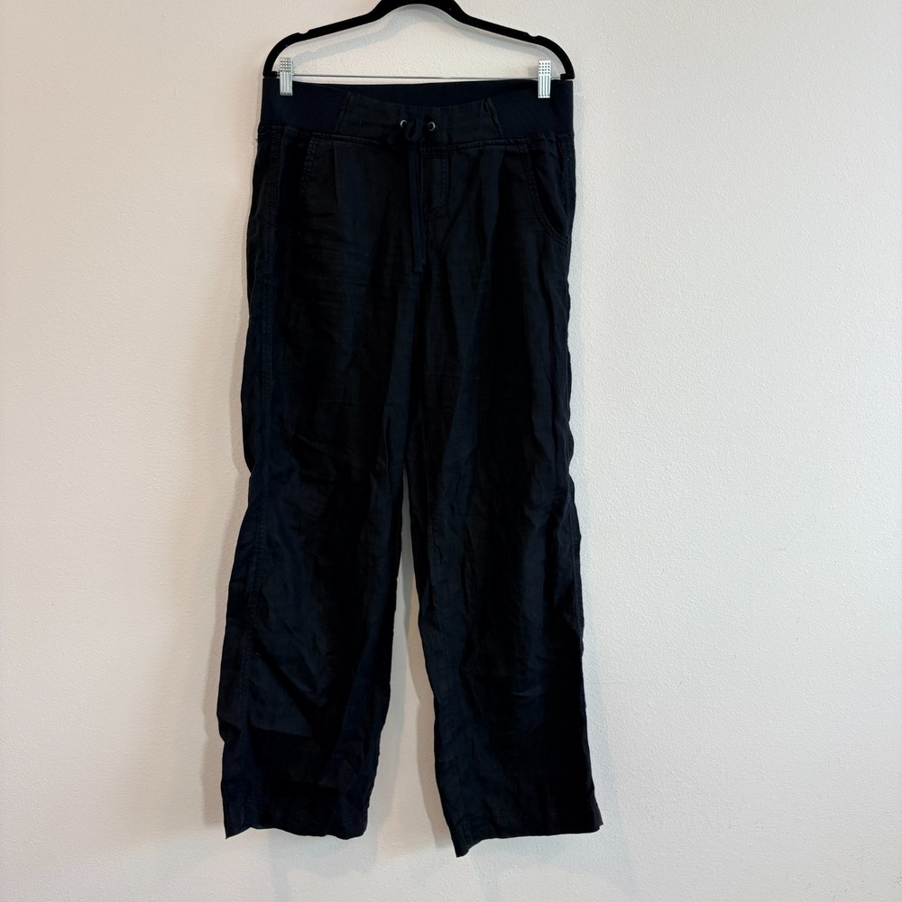 Athleta Reverie Linen Pants Women 8 Black High Rise Wide Leg Drawstring Resort